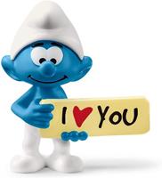 Schleich 20823 - Smurfs, Schlumpf mit Schild (I love you), Spielfigur