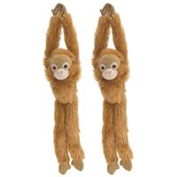 2x stuks pluche hangende bruine Orang Oetan aap/apen knuffel 51 cm -