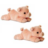 Aurora 2x stuks pluche varkens/biggen knuffel 20 cm -