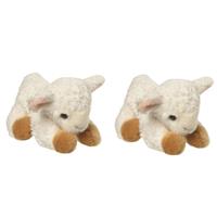 Nature Plush Planet Set van 2x stuks pluche kleine Lammetje knuffel van 14 cm -