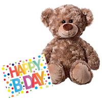 Bellatio Pluche knuffel knuffelbeer 43 cm met A5-size Happy Birthday wenskaart -