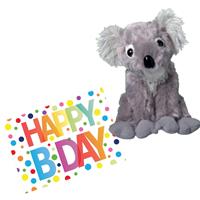 Bellatio Pluche knuffel koala beer 20 cm met A5-size Happy Birthday wenskaart -