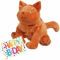 Happy Horse Pluche knuffel Dikkie Dik kat/poes 43 cm met A5-size Happy Birthday wenskaart -