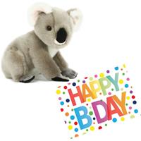 Semo Pluche knuffel koala beer 20 cm met A5-size Happy Birthday wenskaart -