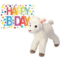 Nature Plush Planet Pluche knuffel lammetje/schaap 20 cm met A5-size Happy Birthday wenskaart -