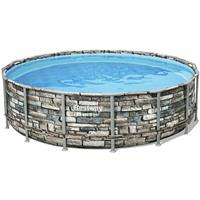 Bestway Power Steel Frame Pool 488x122cm Komplett-Set Filterpumpe Stein-Optik - 