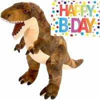 Pluche knuffel Dino T-rex van 25 cm met A5-size Happy Birthday wenskaart -