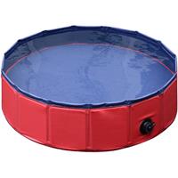 PawHut Hundepool Planschbecken Schwimmbecken Schwimmbad Hundebad PVC+Holz Blau Ã160 x H30 cm - rot/blau - 