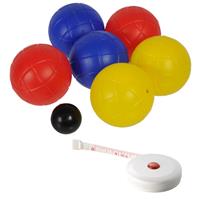 Jeu de boules set met 6 ballen + compact meetlint/rolmaat 1,5 meter - Complete kaatsbal/petanque set - Actief buitenspeelgoed voor kinderen