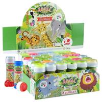 Shoppartners 24x Jungle/safari dieren bellenblaas flesjes met bal spelletje in dop 60 ml voor kinderen