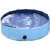 PawHut Hundepool Planschbecken Schwimmbecken Schwimmbad Hundebad PVC+Holz Blau Ã80 x H20 cm - 