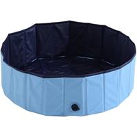 PawHut Hundepool Planschbecken Schwimmbecken Schwimmbad Hundebad PVC+Holz Blau Ã100 x H30 cm - 