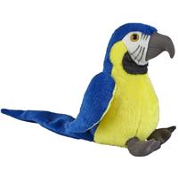 Ravensden Pluche knuffel dieren blauw/goud Macaw papegaai vogel van 18 cm -