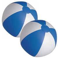 Trendoz 2x stuks opblaasbare zwembad strandballen plastic blauw/wit 28 cm -