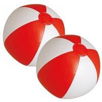Trendoz 2x stuks opblaasbare zwembad strandballen plastic rood/wit 28 cm -