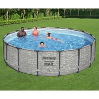 Bestway Steel Pro MAX™ Aufstellpool Komplett-Set mit Filterpumpe Ø 488 x 122 cm, Steinwand-Optik (Cremegrau), rund