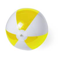 Opblaasbare strandbal plastic geel/wit 28 cm -