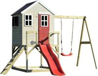 Wendi Toys WTM24  Houten Speelhuis met Glijbaan en Schommel | 330x350x242 cm