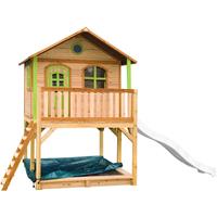 AXI Spielhaus Marc mit Sandkasten & weißer Rutsche | Stelzenhaus in Braun & Grün aus FSC Holz für Kinder | Spielturm mit Wellenrutsche für den Garten
