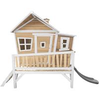 AXI Spielhaus Emma mit grauer Rutsche | Stelzenhaus in Braun & Weiß aus FSC Holz für Kinder | Spielturm für den Garten - Braun - 