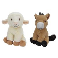 Nature Planet Pluche boerderijdieren knuffels Schaap en Paard van 23 cm -