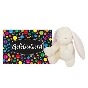 Nature Planet Pluche knuffel cadeau Konijn 20 cm met A5-size Gefeliciteerd wenskaart -