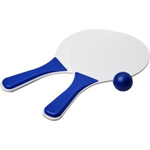 Bullet Blauw/witte beachball set buitenspeelgoed - Houten beachballset - Rackets/batjes en bal - Tennis ballenspel