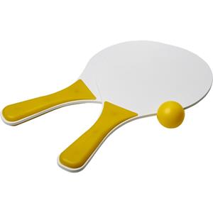 Bullet Geel/witte beachball set buitenspeelgoed - Houten beachballset - Rackets/batjes en bal - Tennis ballenspel