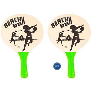 Houten beachball set groen - Strand balletjes - Rackets/batjes en bal - Tennis ballenspel