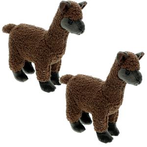 Cornelissen Set van 2x stuks pluche knuffel dieren bruine Alpaca van 20 cm -