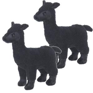 Set van 2x stuks pluche knuffel dieren zwarte Alpaca van 20 cm -