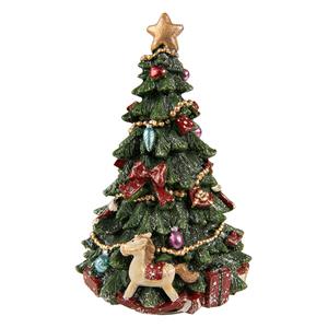 Clayre & Eef Muziekdoos Kerstboom 19 Cm Groen Kunststof Kerstdecoratie Beeld Decoratief Figuur Decoratieve Accessoires