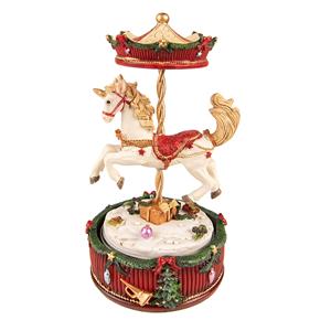 Clayre & Eef Muziekdoos Draaimolen 20 Cm Rood Kunststof Kerstdecoratie Beeld Decoratief Figuur Decoratieve Accessoires