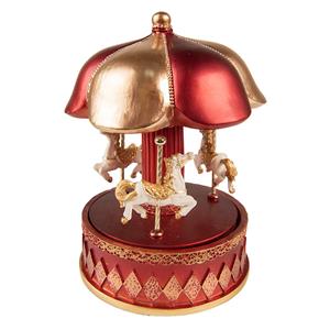 Clayre & Eef Muziekdoos Draaimolen 16 Cm Rood Kunststof Kerstdecoratie Beeld Decoratief Figuur Decoratieve Accessoires