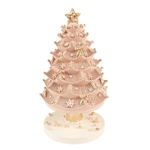 Clayre & Eef Muziekdoos Kerstboom 20 Cm Roze Kunststof Kerstdecoratie Beeld Decoratief Figuur Decoratieve Accessoires
