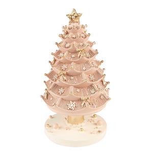 Clayre & Eef Muziekdoos Kerstboom 20 Cm Roze Kunststof Kerstdecoratie Beeld Decoratief Figuur Decoratieve Accessoires