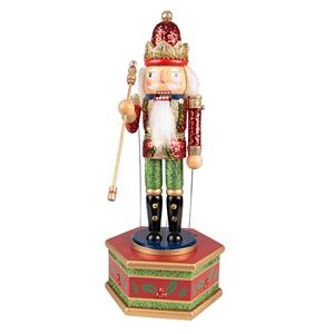 Clayre & Eef Muziekdoos Notenkraker 33 Cm Rood Groen Kunststof Kerstdecoratie Beeld Decoratief Figuur Decoratieve