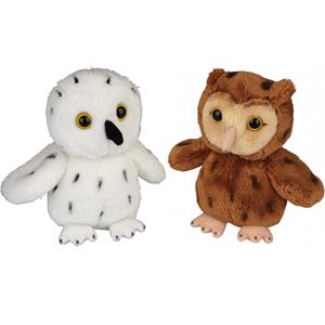 Ravensden Vogels zachte pluche knuffels 2x stuks - Sneeuwuil en Bosuil van 15 cm -