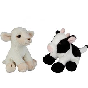 Ravensden Boerderij dieren zachte pluche knuffels 2x stuks - Schaap en Koe van 15 cm -