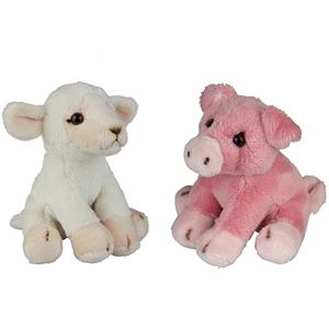 Ravensden Boerderij dieren zachte pluche knuffels 2x stuks - Varken en Schaap van 15 cm -