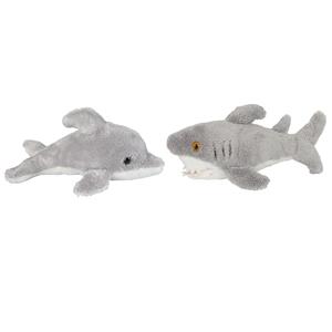 Zeedieren serie zachte pluche knuffels 2x stuks - Dolfijn en Haai van 15 cm -