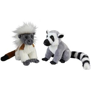 Ravensden Apen serie zachte pluche knuffels 2x stuks - Ringstaart Maki en Pinche Aapje van 18 cm -