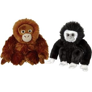 Nature Planet Apen serie zachte pluche knuffels 2x stuks - Orang Utan en Gibbon Aapje van 18 cm -