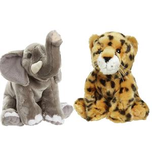 Nature Planet Zachte pluche knuffels 2x stuks - Cheetah en Olifant van 18 cm -