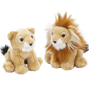 Nature Planet Zachte pluche knuffels 2x stuks - Leeuw en Leeuwin van 18 cm -