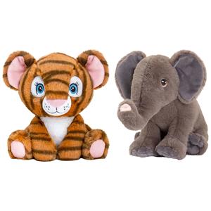 Keel Toys Pluche knuffel dieren vriendjes set tijger en olifant 25 cm -