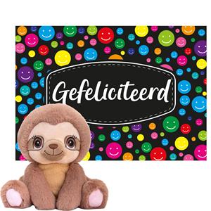 Keel Toys Cadeaukaart Gefeliciteerd met knuffeldier luiaard 25 cm -