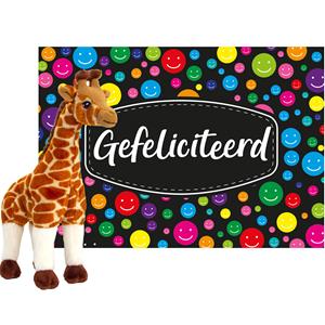 Keel toys - Cadeaukaart Gefeliciteerd met knuffeldier giraffe 30 cm -