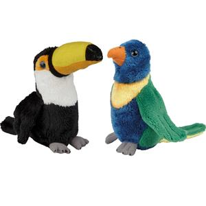 Ravensden Tropische vogels pluche knuffels 2x stuks - Lori Parkiet en Toekan van 15 cm -