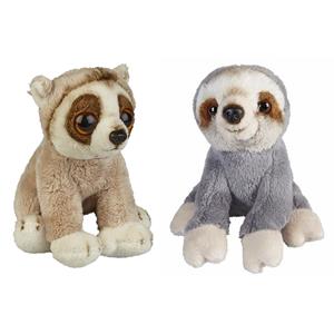 Ravensden Bosdieren zachte pluche knuffels 2x stuks - Grootoog Lorie aapje en Luiaard van 15 cm -